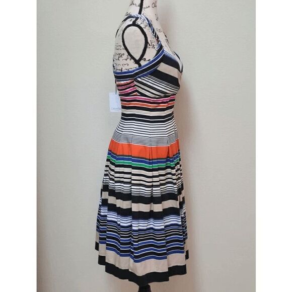 NWT CALVIN KLEIN Retro Striped Cross-back Pleated Dress SIZE S MSRP $134 - Picture 8 of 14
